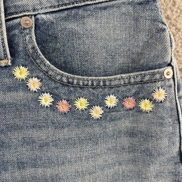Madewell Perfect Vintage Jean Shorts Embroidered Daisy Size 27 Boho Chic 70s - Picture 5 of 16